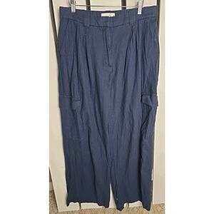 Abercrombie & Fitch Comfy Linen Cotton Blend Wide Leg Pant Blue Sz‎ M Resort